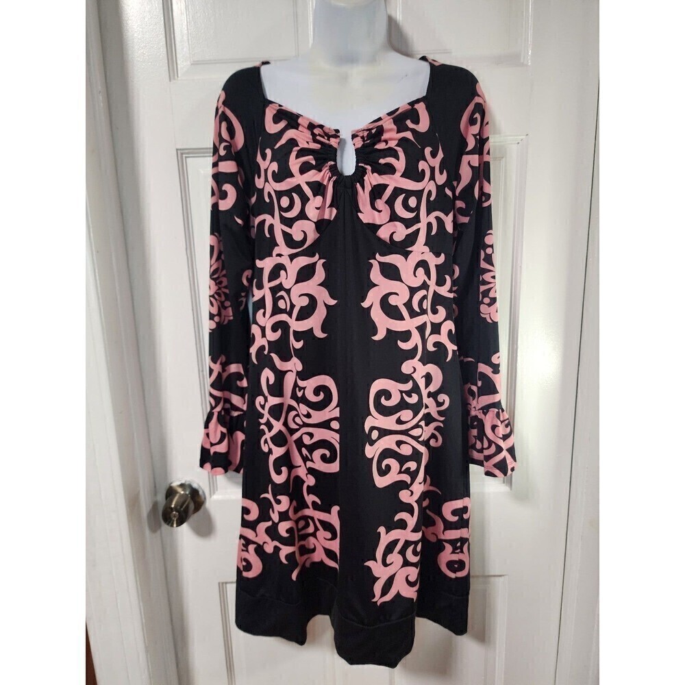 INC International Concepts Geo Black Pink Print Empire Dress Medium Casual Chic
